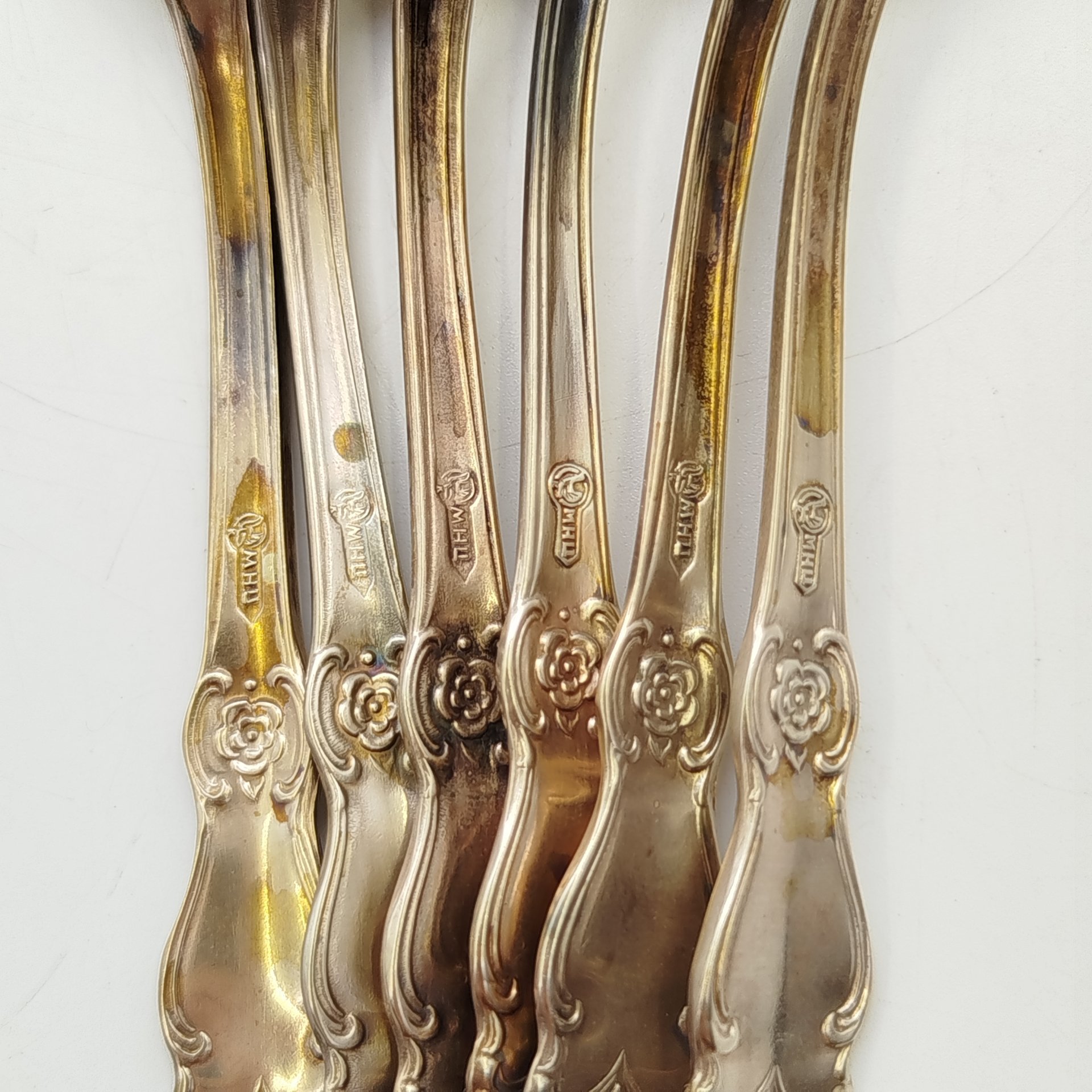 Набор кофейных ложек "Серебряная роза" на 6 персон, мНЦ (медь-никель-цинк), Кольчугинский завод цветных металлов, СССР, 1962-1990 гг.