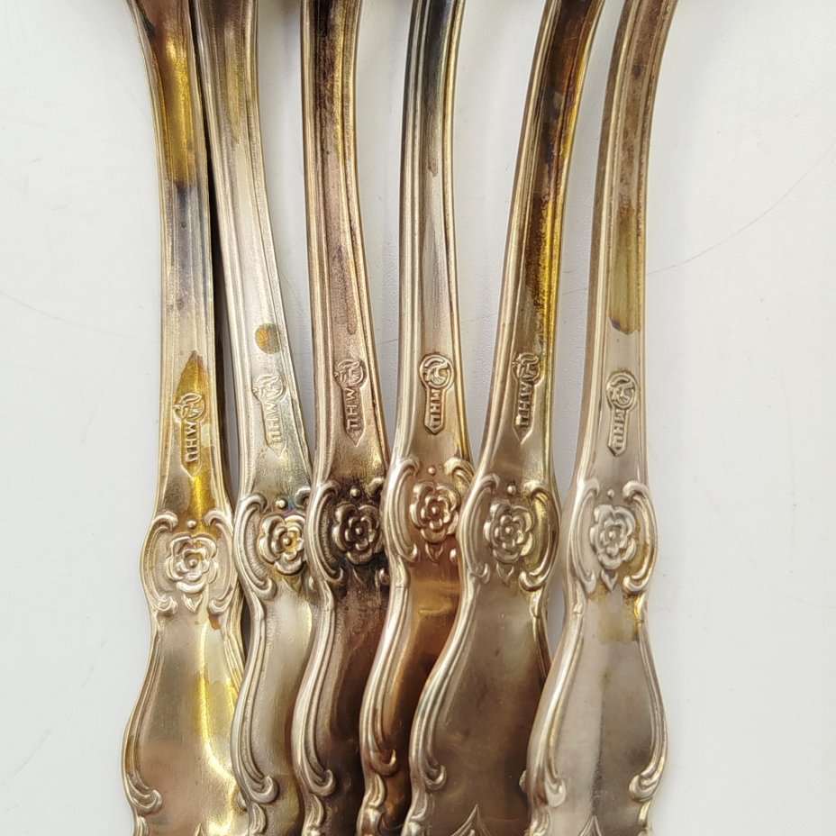 Набор кофейных ложек "Серебряная роза" на 6 персон, мНЦ (медь-никель-цинк), Кольчугинский завод цветных металлов, СССР, 1962-1990 гг.