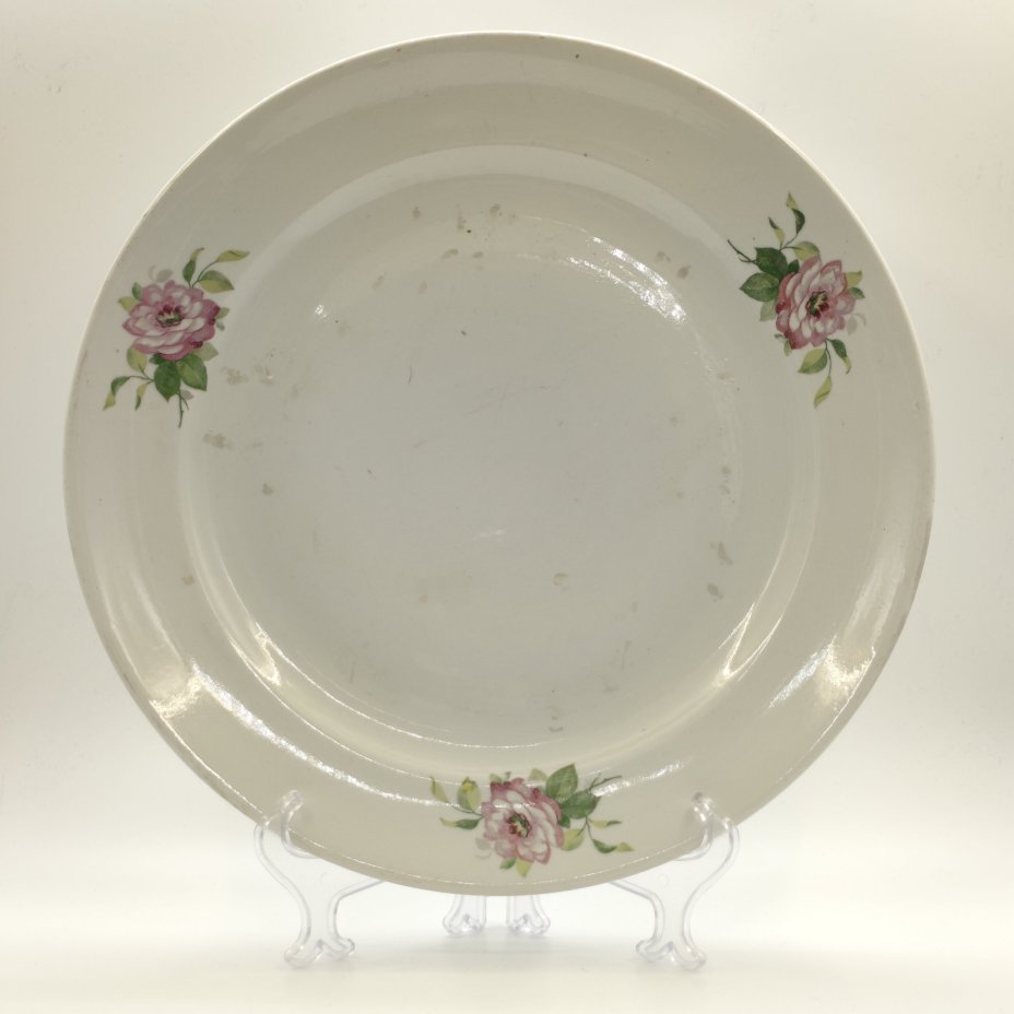 Большое сервировочное блюдо круглой формы с цветочным декором, фарфор, деколь, Дулевский фарфоровый завод (Дулёво), СССР, 1960 г.