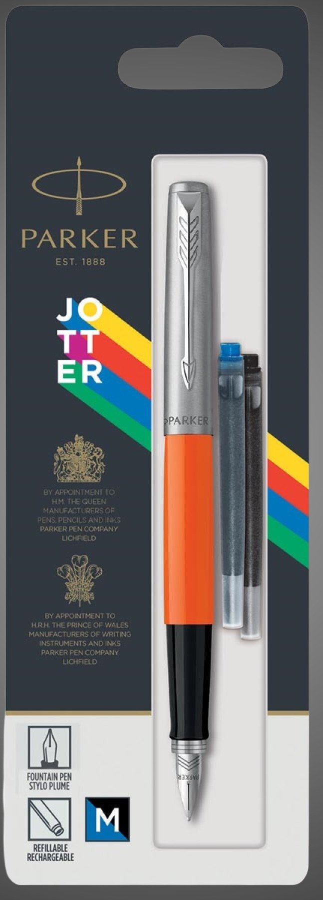 Перьевая ручка Parker Jotter, цвет ORIGINALS ORANGE CT, цвет чернил синий/черный, толщина линии M, В БЛИСТЕРЕ, Металлы: нержавеющая сталь, пластик
