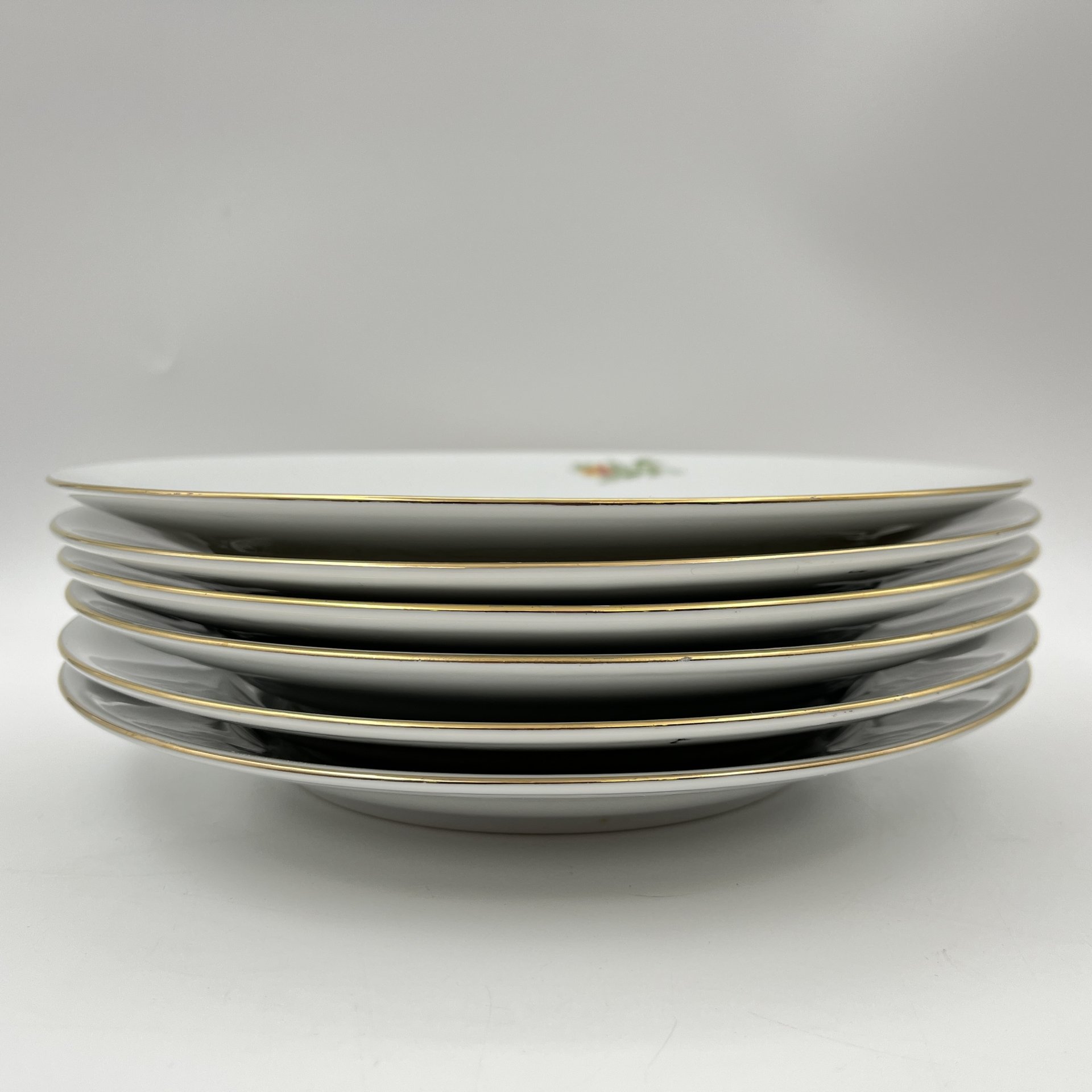 Набор обеденных тарелок "Желтая роза" на 6 персон, фарфор, деколь, золочение, Kahla, ГДР, 1970-1980 гг.