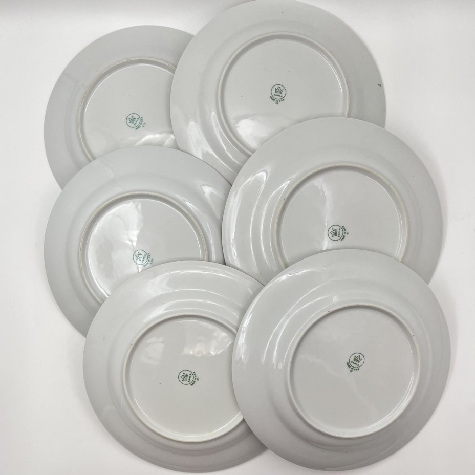 Набор обеденных тарелок "Желтая роза" на 6 персон, фарфор, деколь, золочение, Kahla, ГДР, 1970-1980 гг.