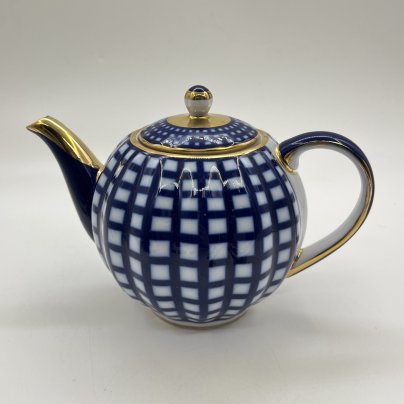 Чайник заварочный с декором кобальтовая сетка, форма "Тюльпан"
