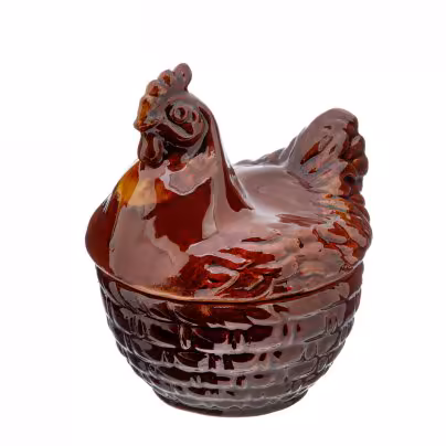 Ваза с крышкой, выполненная в виде курицы, керамика, глазурь, СССР, 1970-1990 гг.