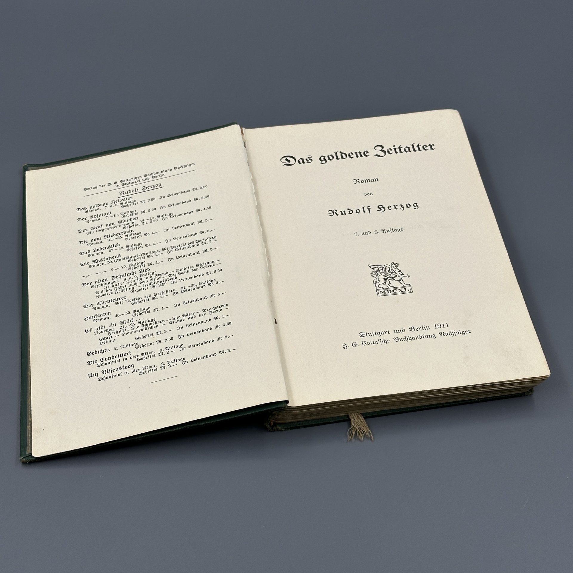 Книга Rudolf Herzog "Das goldene Zeitalter", J.G. Gottassche Buchhandlung Rachfolger (На немецком языке)