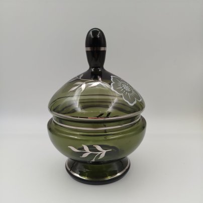 Бонбоньерка, украшенная цветочным декором, стекло, деколь, Bohemia Crystal (Bohemia Glass), Чехословакия, 1970-1990 гг.