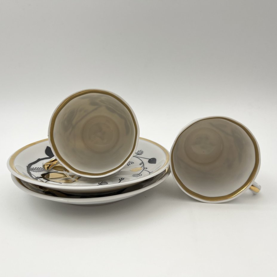 Набор из 2-х кофейных пар "Золотая роза", фарфор, деколь, золочение, Дмитровский фарфоровый завод (ДФЗ Вербилки), СССР, 1965-1991 гг.