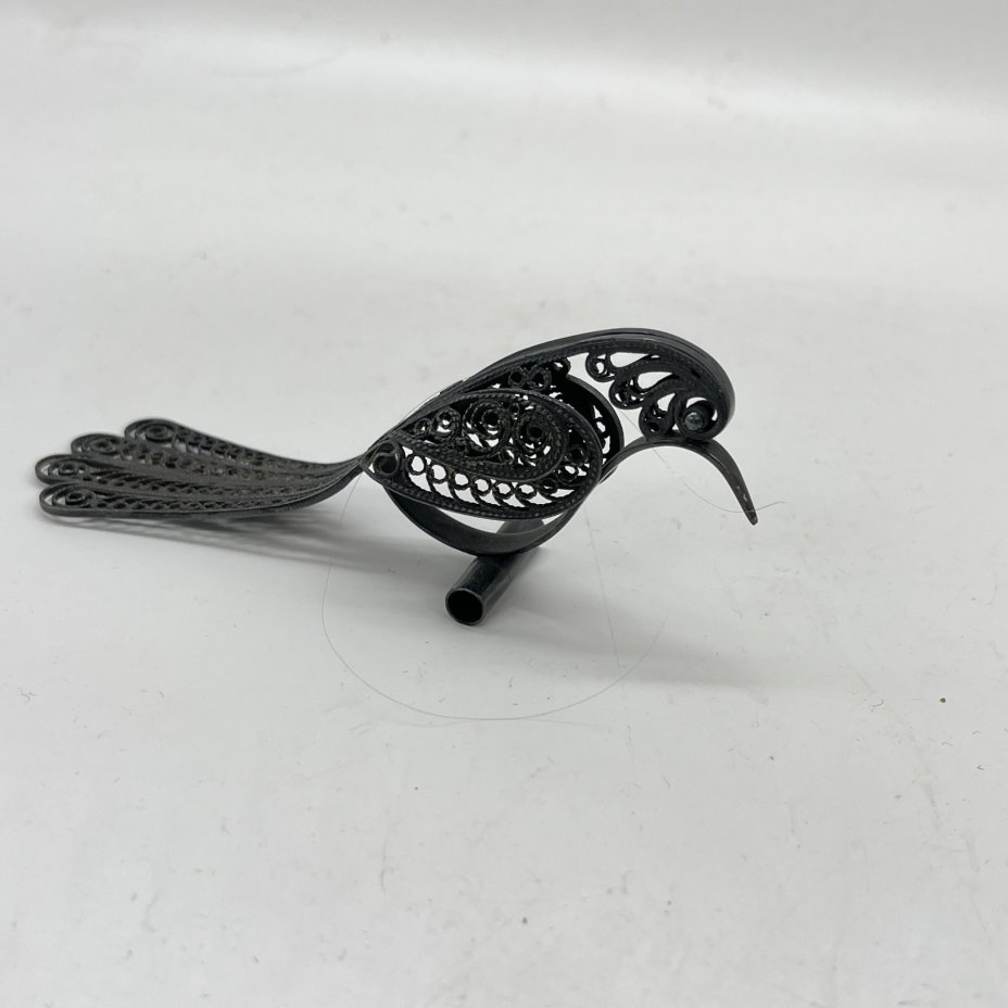 Статуэтка птички в технике ажурной скани, металл, СССР, 1960-1980 гг.