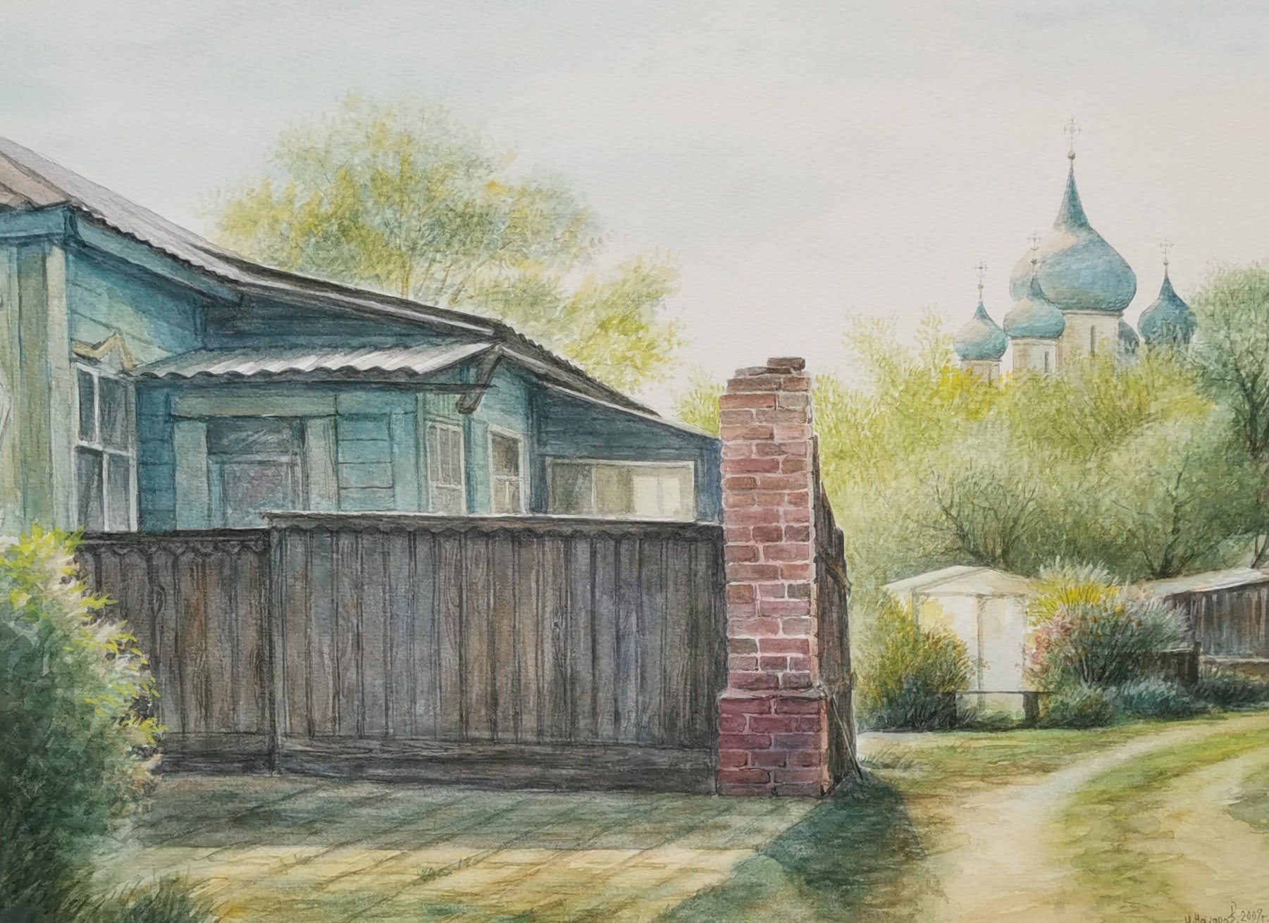 И.В. Назаров "Дворик в Суздале", бумага, акварель
