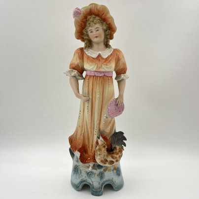 Статуэтка "Девушка с петухом", бисквит, роспись, золочение, Samson, Edmé et Cie, Франция, 1940-1969 гг.