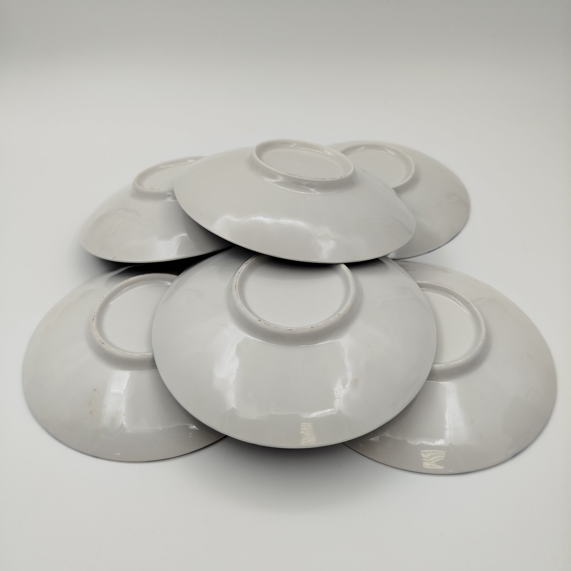 Набор из шести чайных пар формы "Лучистая" с синим цветочным декором( в подборе),, фарфор, деколь, Ленинградский фарфоровый завод (ЛФЗ), СССР, 1970-1990 гг.