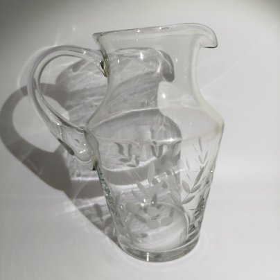 Кувшин с декором в виде веточек, стекло, алмазная грань, СССР, 1970-1990 гг.