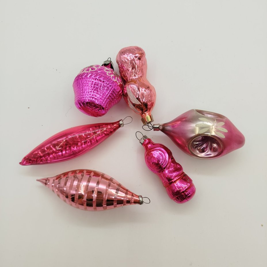 Набор из шести ёлочных игрушек, стекло, металл, СССР, 1960-1980 гг.
