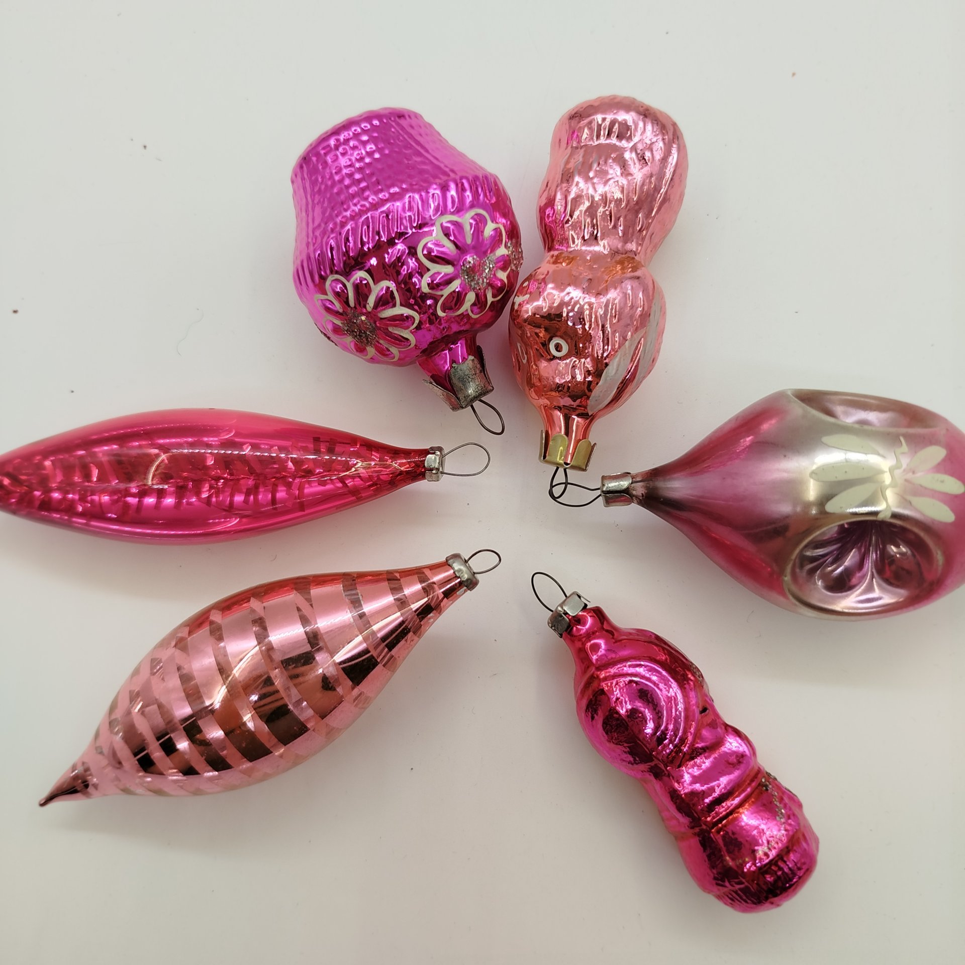 Набор из шести ёлочных игрушек, стекло, металл, СССР, 1960-1980 гг.