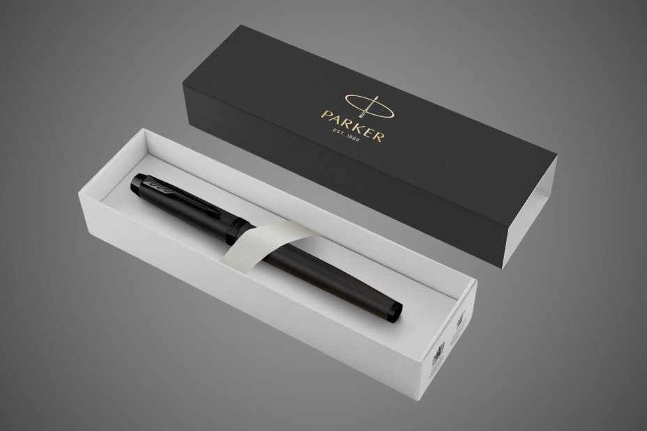 Перьевая ручка Parker IM Achromatic, Black BT, перо: F, цвет чернил: blue, в подарочной упаковке., Лаки и смолы: лак, латунь
