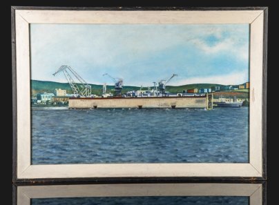 Картина "Плавучий док. Мурманск", неизвестный художник, фанера, масло, в раме, СССР, 1970-1990 гг.