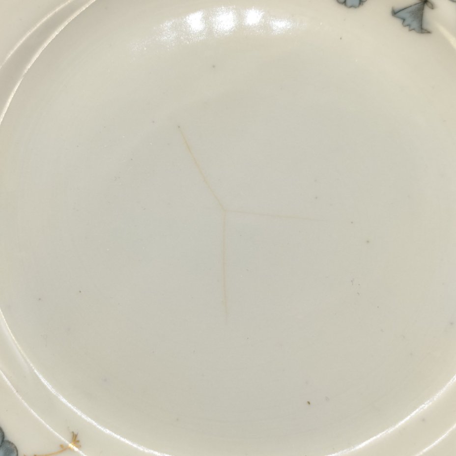 Набор из 5-ти десертных тарелок с цветочным декором, фарфор, деколь, золочение, Дулевский фарфоровый завод (Дулёво), СССР, 1918-1930 гг.