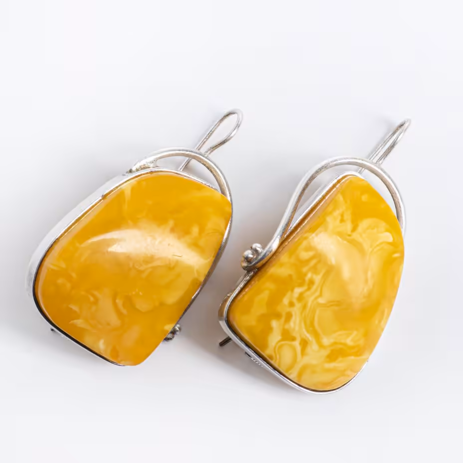 Серьги винтажные с вставками из янтаря, металл, СССР, 1970-1990 г.