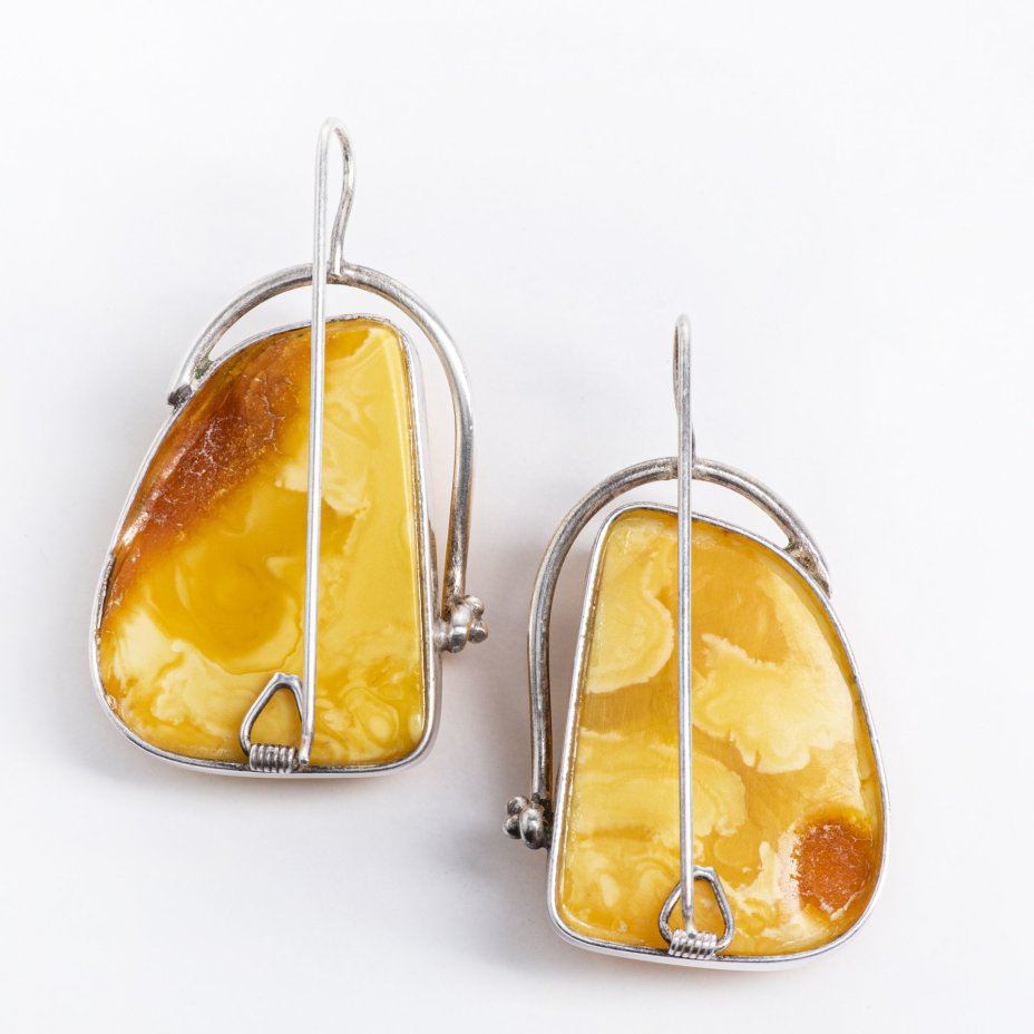Серьги винтажные с вставками из янтаря, металл, СССР, 1970-1990 г.