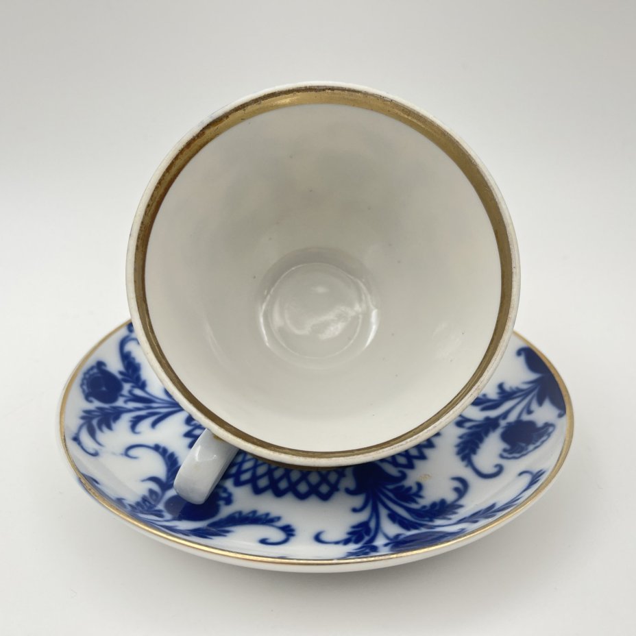 Пара чайная "Синие цветы", фарфор, деколь, золочение, Ленинградский фарфоровый завод (ЛФЗ), СССР, 1970-1986 гг.