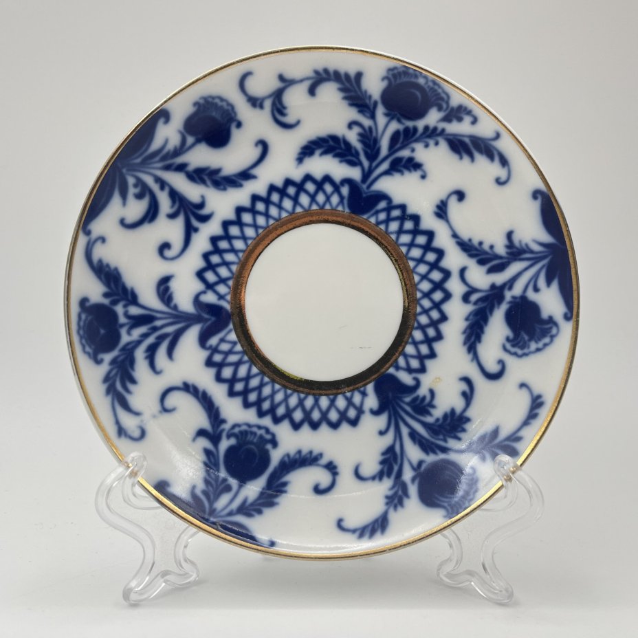 Пара чайная "Синие цветы", фарфор, деколь, золочение, Ленинградский фарфоровый завод (ЛФЗ), СССР, 1970-1986 гг.