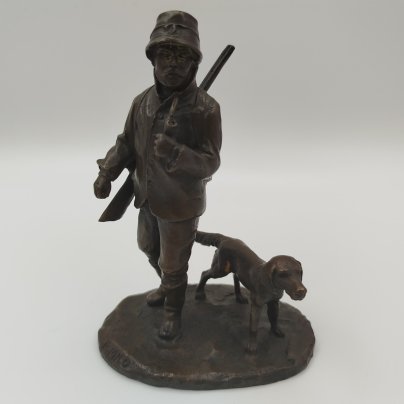 Статуэтка "Охотник с собакой", мастерская Milo, бронза, литье, Италия, 1990-2000 гг.