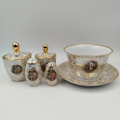 Набор сервировочный "Мадонна" (5 предметов), фарфор, люстр, деколь, золочение, Fortuna Eisenberg, ГДР, 1960-1973 гг.