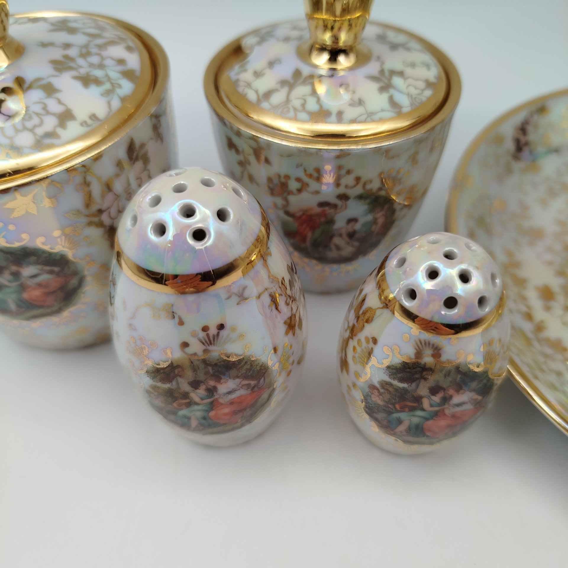 Набор сервировочный "Мадонна" (5 предметов), фарфор, люстр, деколь, золочение, Fortuna Eisenberg, ГДР, 1960-1973 гг.