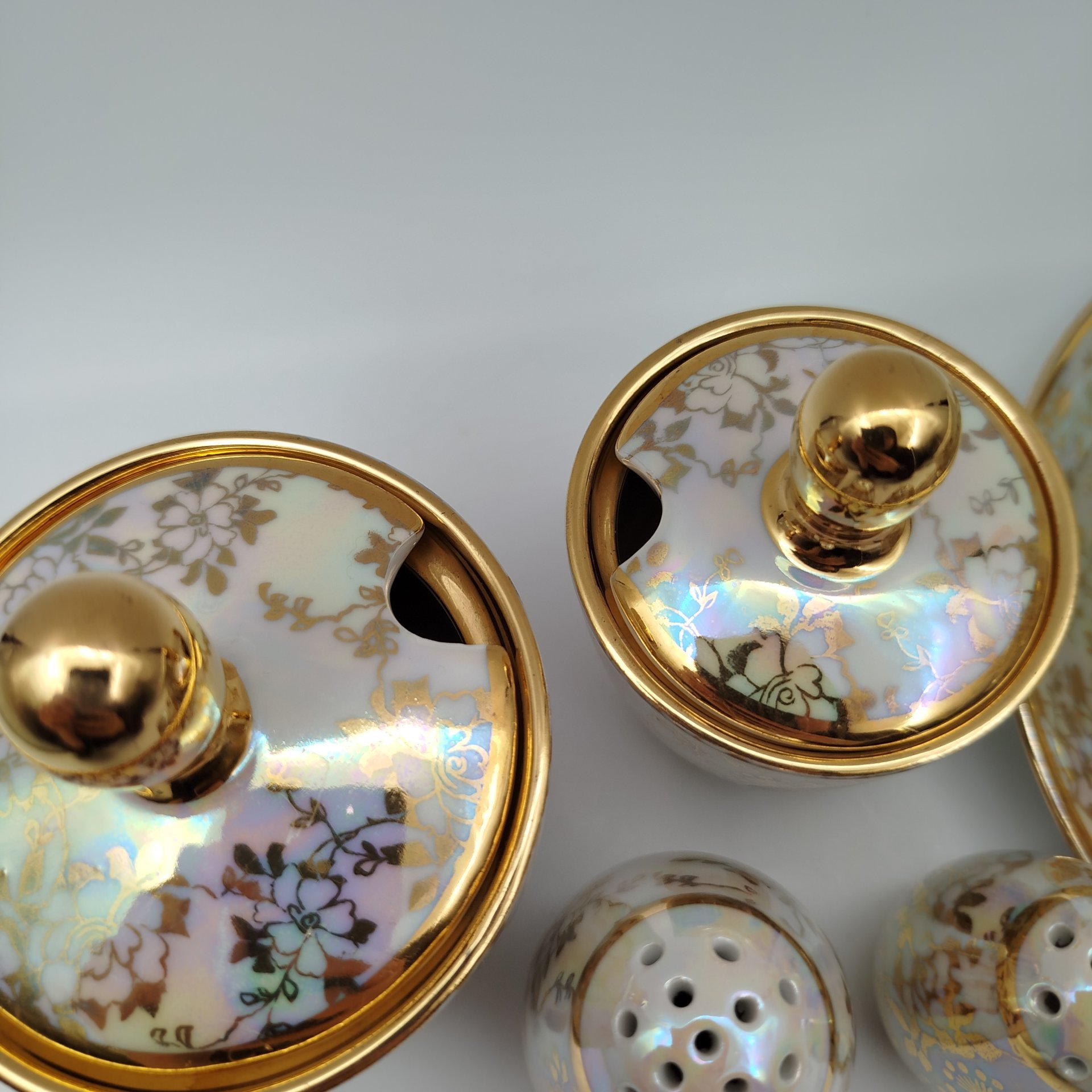 Набор сервировочный "Мадонна" (5 предметов), фарфор, люстр, деколь, золочение, Fortuna Eisenberg, ГДР, 1960-1973 гг.