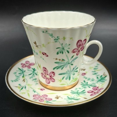 Пара кофейная "Комарики" (форма "Одуванчик"), фарфор, деколь, Ленинградский фарфоровый завод (ЛФЗ), Россия, 1970-1991 гг.