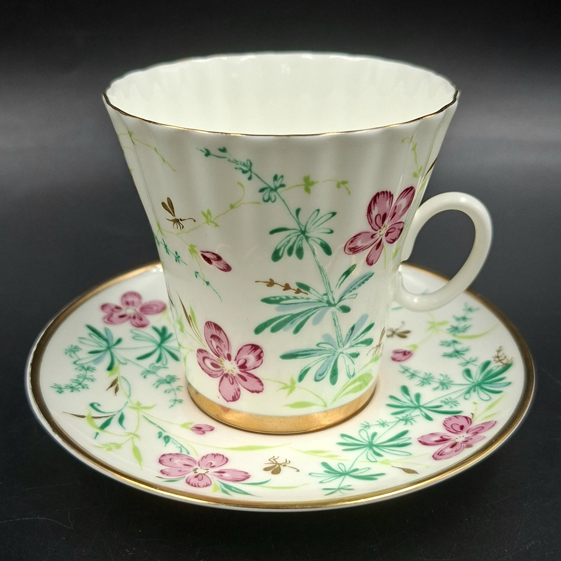 Пара кофейная "Комарики" (форма "Одуванчик"), фарфор, деколь, Ленинградский фарфоровый завод (ЛФЗ), Россия, 1970-1991 гг.