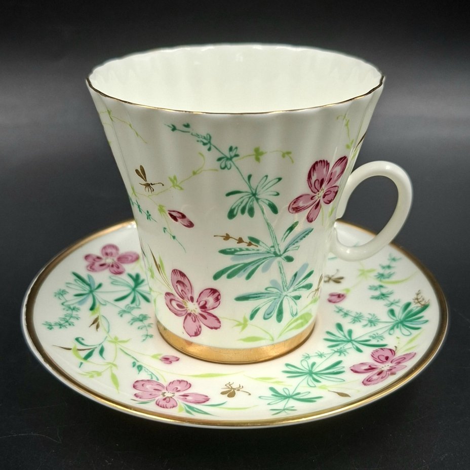 Пара кофейная "Комарики" (форма "Одуванчик"), фарфор, деколь, Ленинградский фарфоровый завод (ЛФЗ), Россия, 1970-1991 гг.