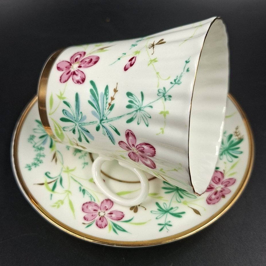 Пара кофейная "Комарики" (форма "Одуванчик"), фарфор, деколь, Ленинградский фарфоровый завод (ЛФЗ), Россия, 1970-1991 гг.