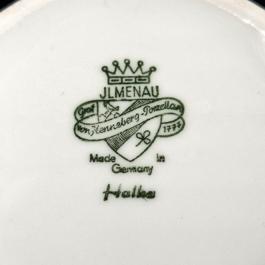 Набор для специй (солонка, перечница, горчичница и хренница) с цветочным декором золотистого цвета, фарфор, деколь, золочение, Graf Von Henneberg Porzellan, 1777 Jlmenau, ГДР, 1973-1977 гг.