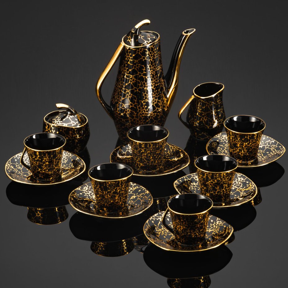 Кофейный сервиз "IZA" на 6 персон (15 предметов), автор J.Wrzesień, фарфор, крытье, золочение, Chodziez, Польша, 1950-1970 гг.