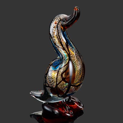 Статуэтка "Утка", стекло, гутная техника, Silver Leaf (декоративная техника с добавлением серебряного листа), техника «sommerso», бульгазе, Муранское стекло