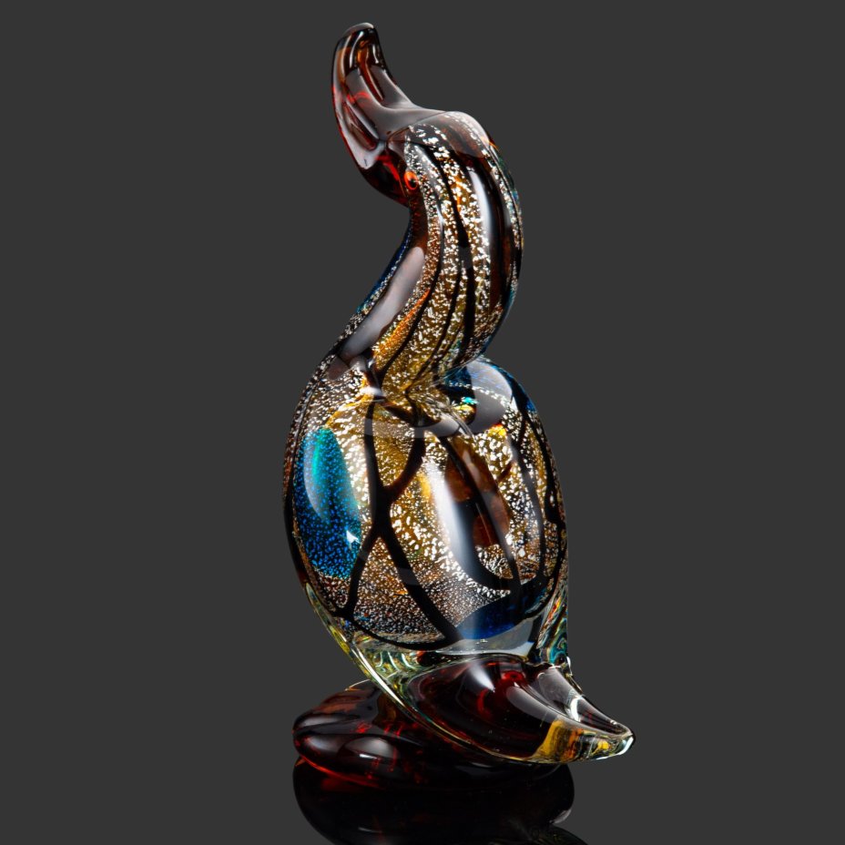 Статуэтка "Утка", стекло, гутная техника, Silver Leaf (декоративная техника с добавлением серебряного листа), техника «sommerso», бульгазе, Муранское стекло