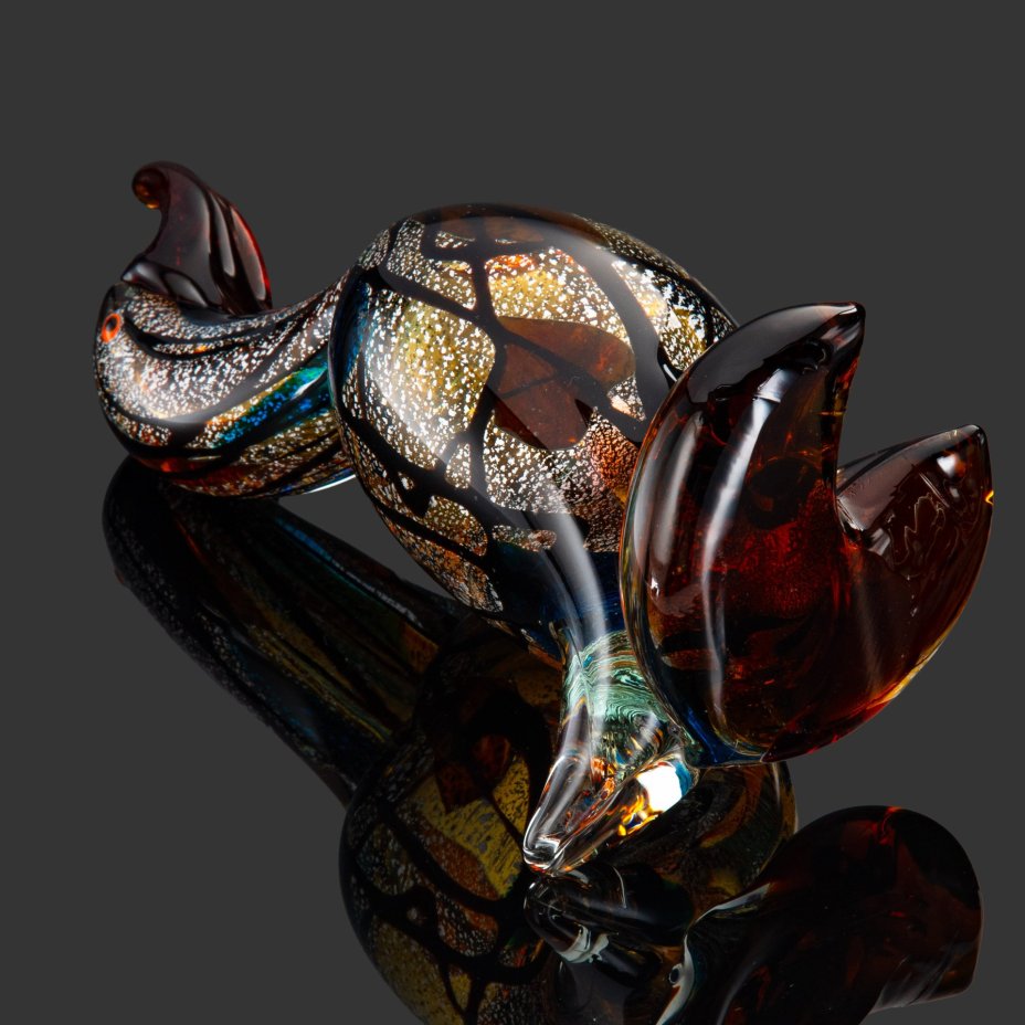 Статуэтка "Утка", стекло, гутная техника, Silver Leaf (декоративная техника с добавлением серебряного листа), техника «sommerso», бульгазе, Муранское стекло