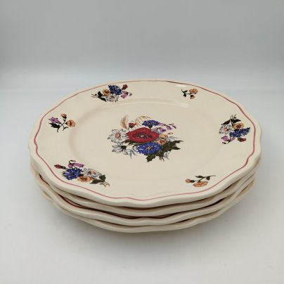 Набор из 4-х обеденных тарелок, украшенных цветочным декором, фаянс, деколь, Sarreguemines, Франция, 1980-2000 гг.