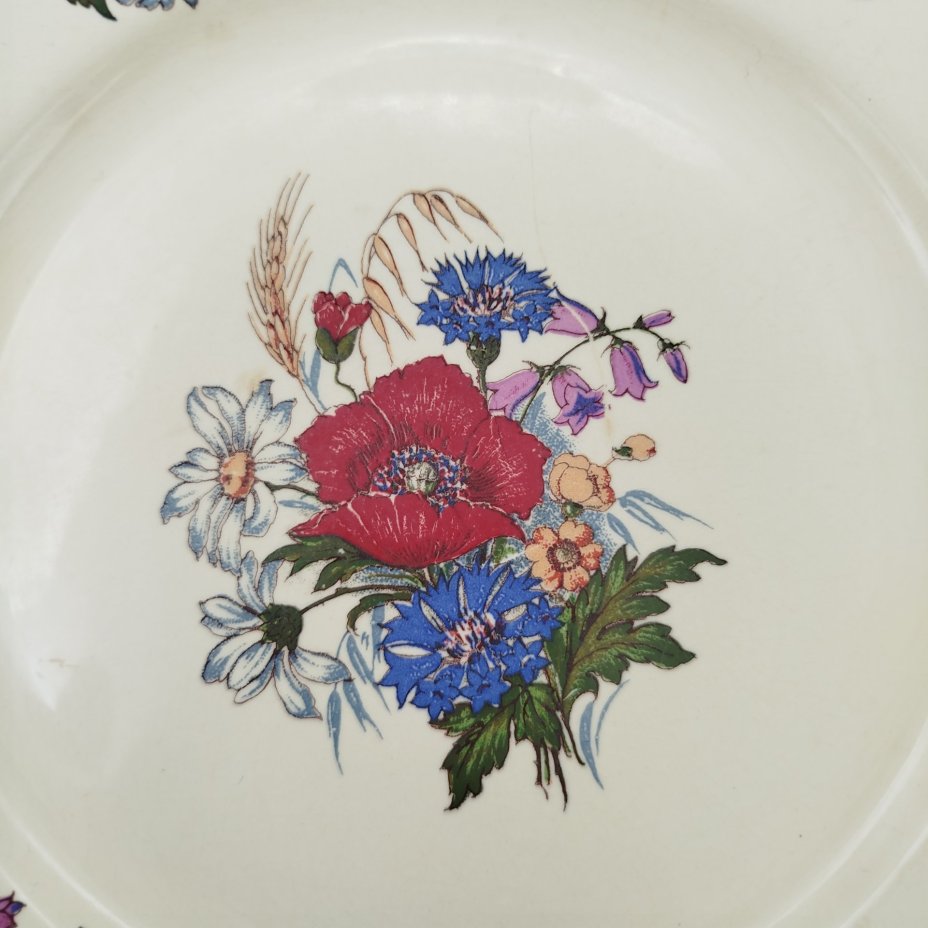 Набор из 4-х обеденных тарелок, украшенных цветочным декором, фаянс, деколь, Sarreguemines, Франция, 1980-2000 гг.