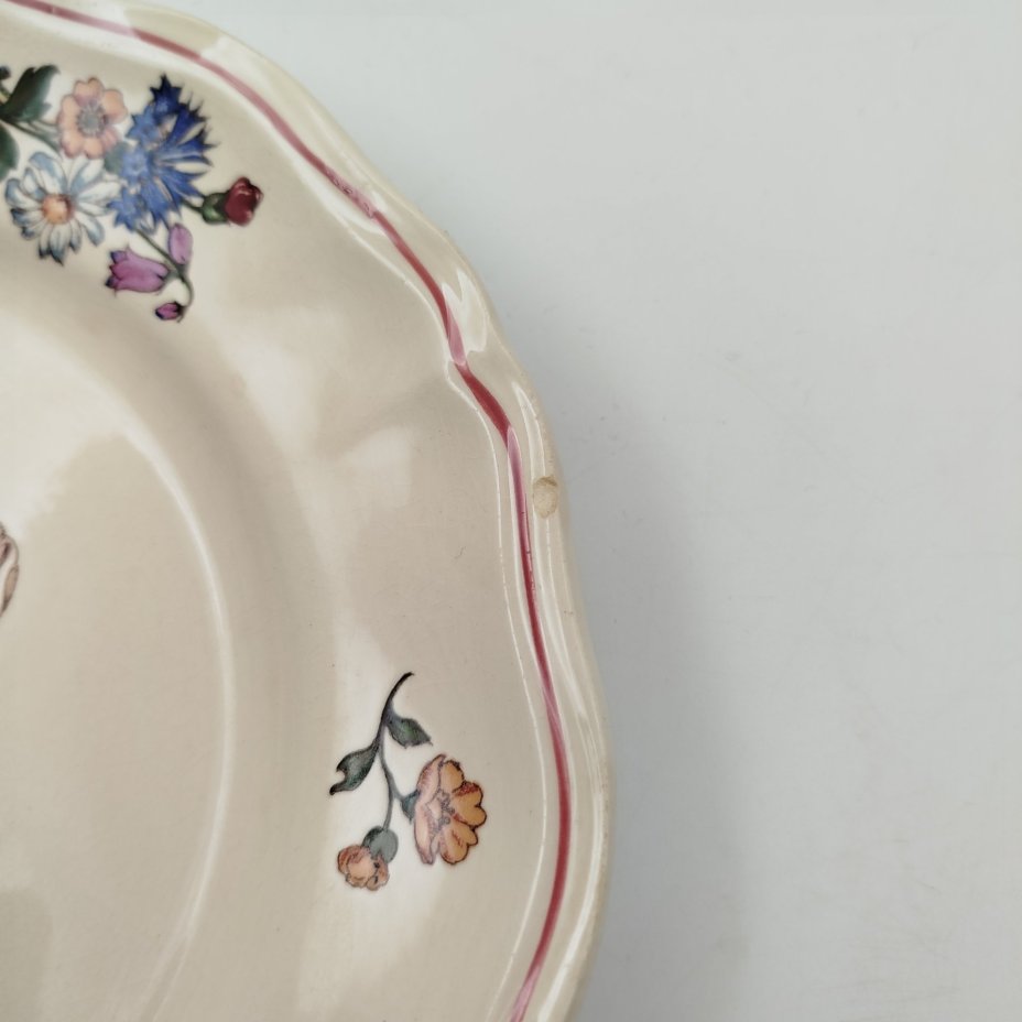 Набор из 4-х обеденных тарелок, украшенных цветочным декором, фаянс, деколь, Sarreguemines, Франция, 1980-2000 гг.