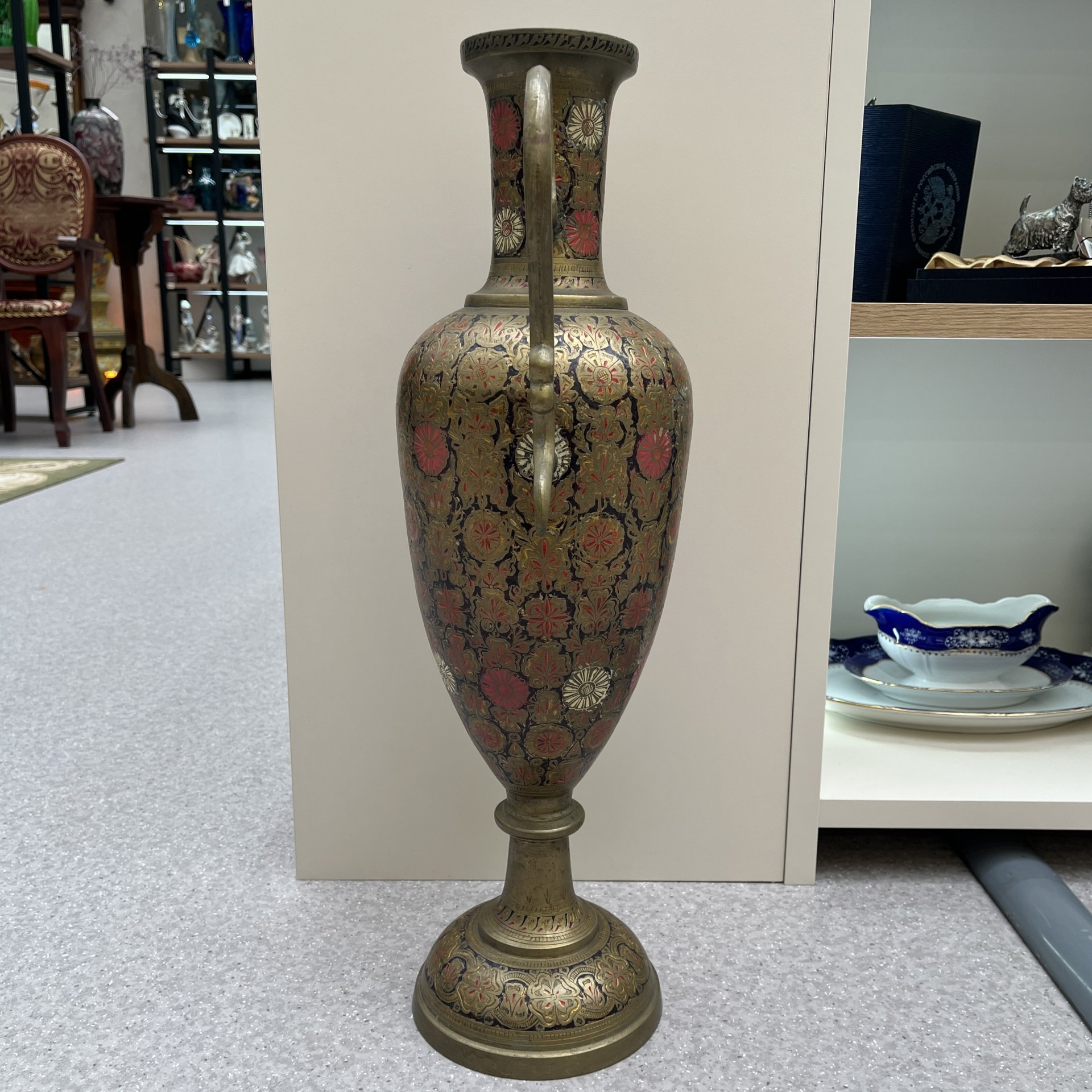 Ваза для цветов в восточном стиле (большая), латунь, эмали, Индия, 1970-1990 гг.