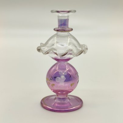 Изящный флакон для духов в восточном стиле, цветное стекло, выдувание, резьба, золочение, Западная Европа, 1950-1970 гг.