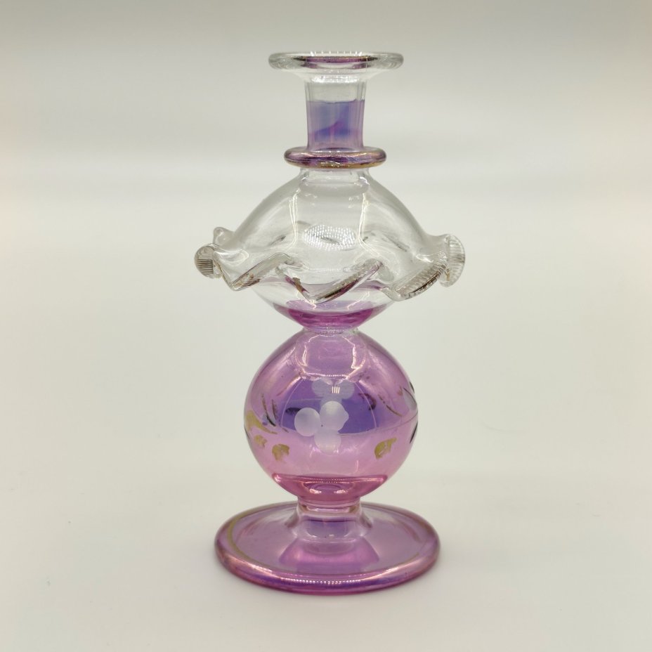 Изящный флакон для духов в восточном стиле, цветное стекло, выдувание, резьба, золочение, Западная Европа, 1950-1970 гг.