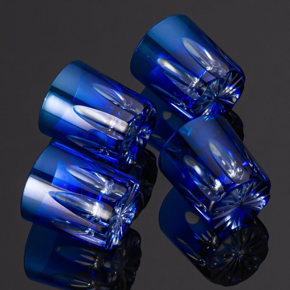 Набор стопок с декором в виде линз, на 4 персоны, хрусталь, гранение, Nachtmann, Германия, 1970-1980 гг.