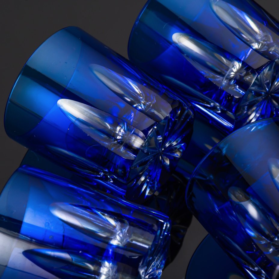 Набор стопок с декором в виде линз, на 4 персоны, хрусталь, гранение, Nachtmann, Германия, 1970-1980 гг.