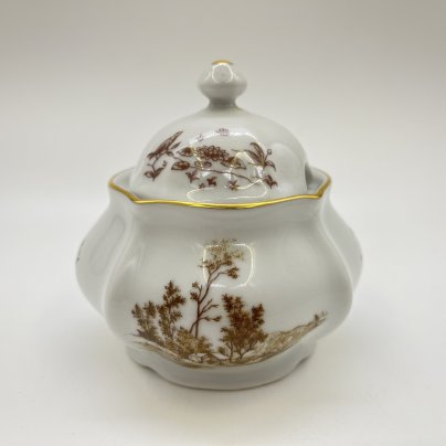 Горчичница, украшенная изображением пейзажа, фарфор, деколь, Bohemia (Neurohlau), Чехословакия, 1980-1990 гг.