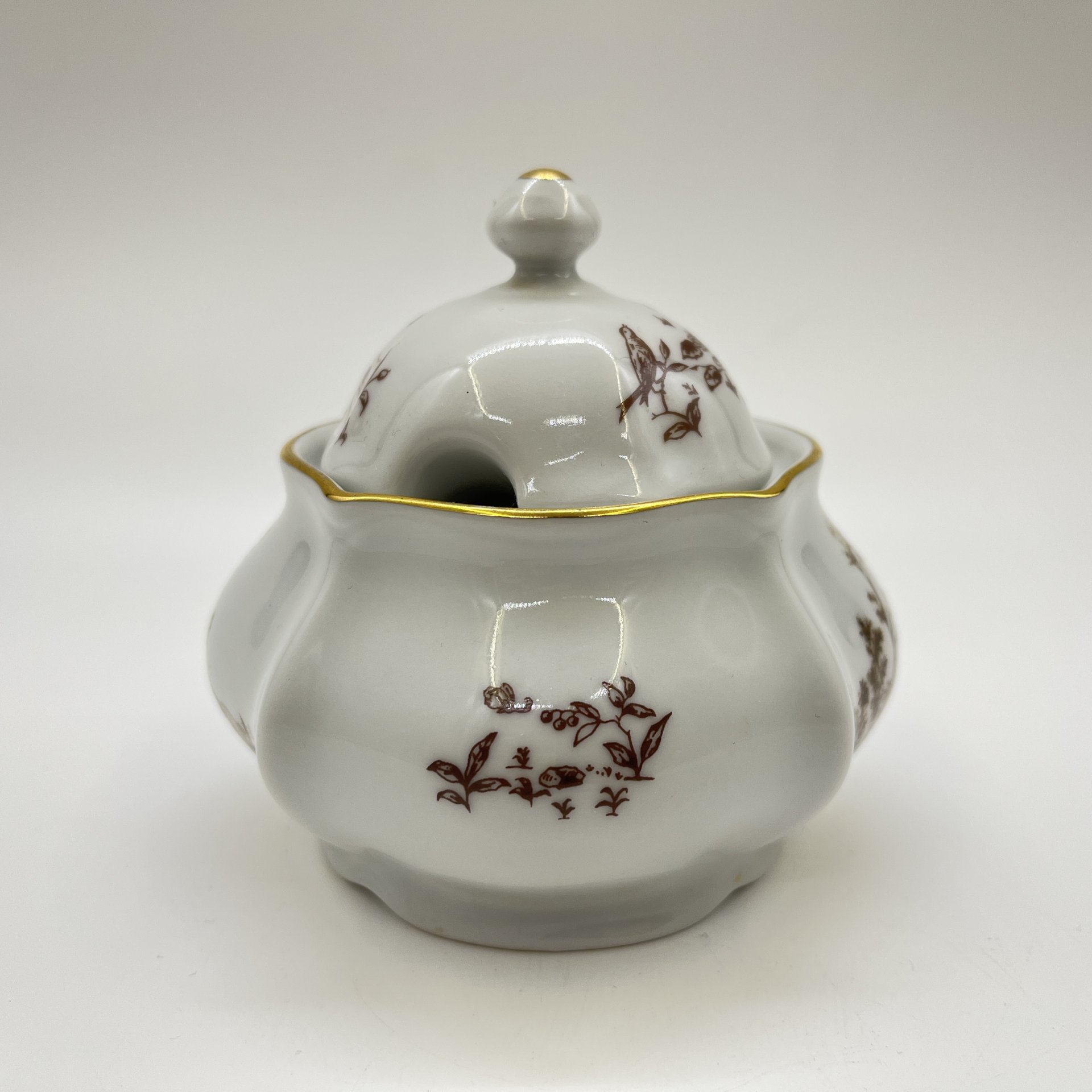 Горчичница, украшенная изображением пейзажа, фарфор, деколь, Bohemia (Neurohlau), Чехословакия, 1980-1990 гг.