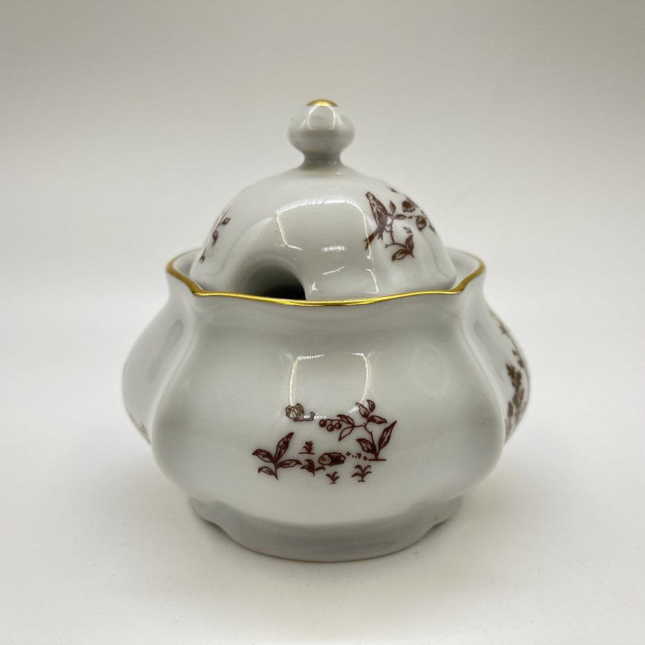 Горчичница, украшенная изображением пейзажа, фарфор, деколь, Bohemia (Neurohlau), Чехословакия, 1980-1990 гг.