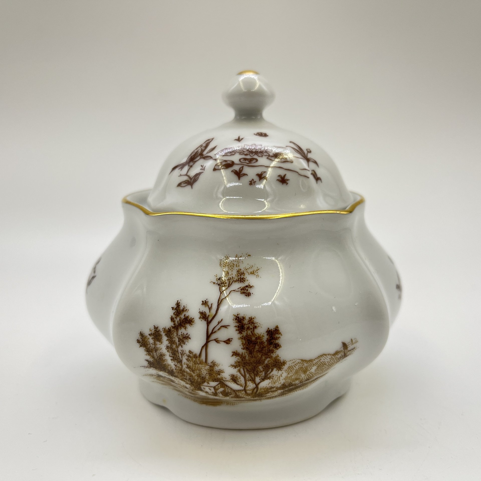 Горчичница, украшенная изображением пейзажа, фарфор, деколь, Bohemia (Neurohlau), Чехословакия, 1980-1990 гг.